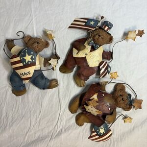 Patriotic Teddy Bear Wall Decor Set of 3 Americana Folk Art Stars Home Interiors